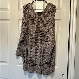 Lane Bryant V-Neck Knit Sweater - Brown and Gold